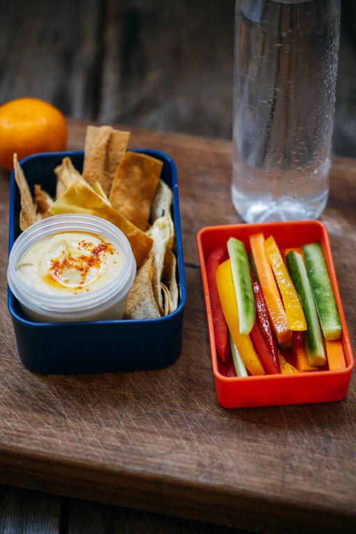 Pita chips and vegetable sticks