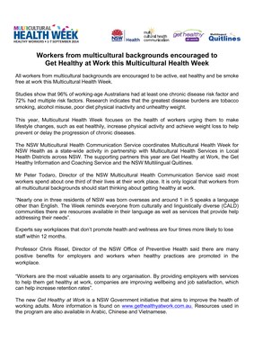 Joint Release - Multicultural Health Week 2014